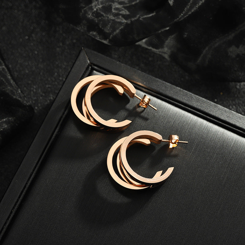 Rose Gold Multi-Layer C-Shaped Earrings