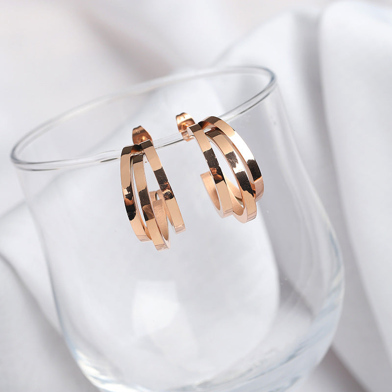 Rose Gold Multi-Layer C-Shaped Earrings