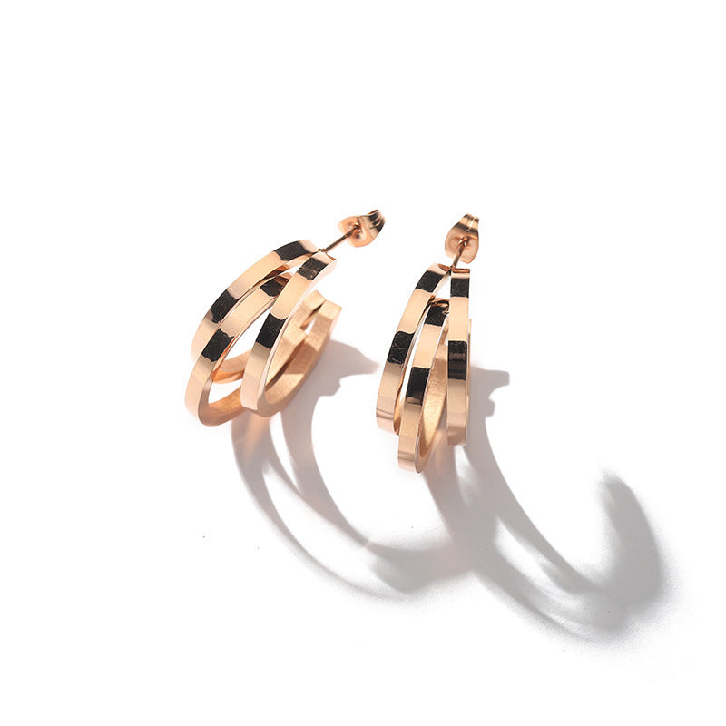 Rose Gold Multi-Layer C-Shaped Earrings