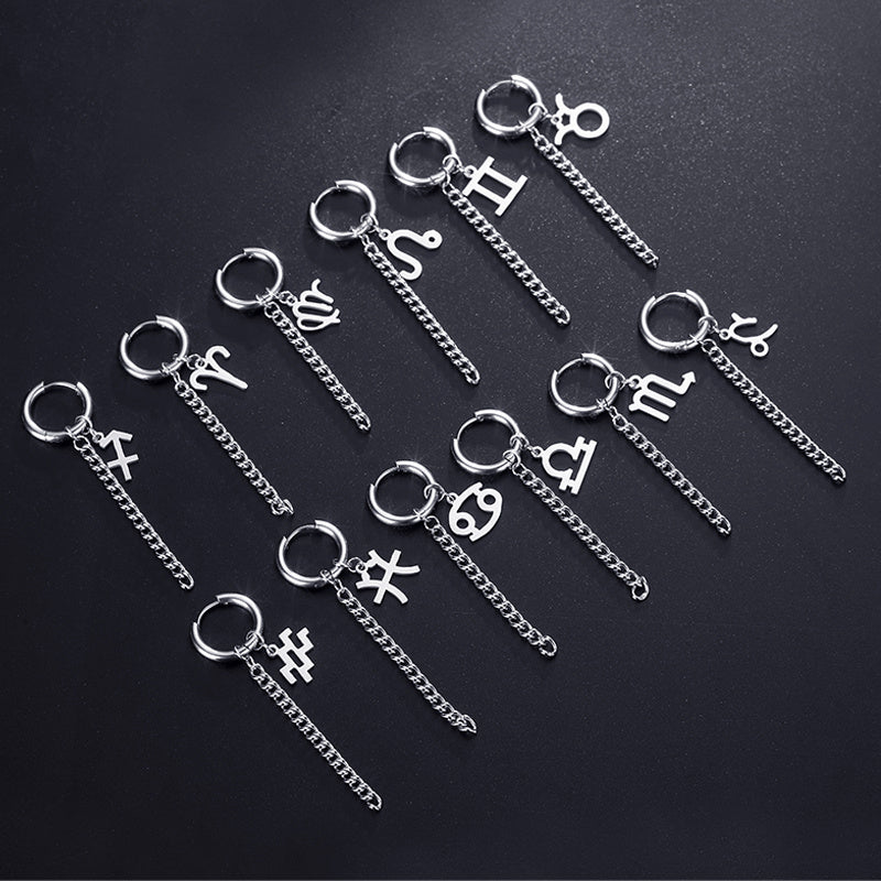 12 Zodiac Sign Titanium Steel Earrings