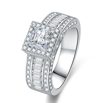 White Gold Square Rhinestone Ring – Geometric Glam with a Modern Edge