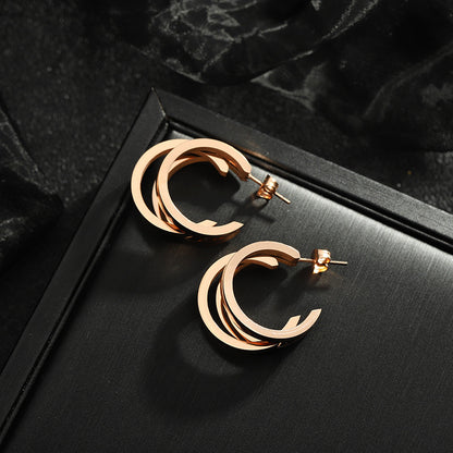 Rose Gold Multi-Layer C-Shaped Earrings