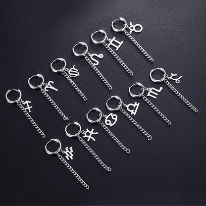 12 Zodiac Sign Titanium Steel Earrings