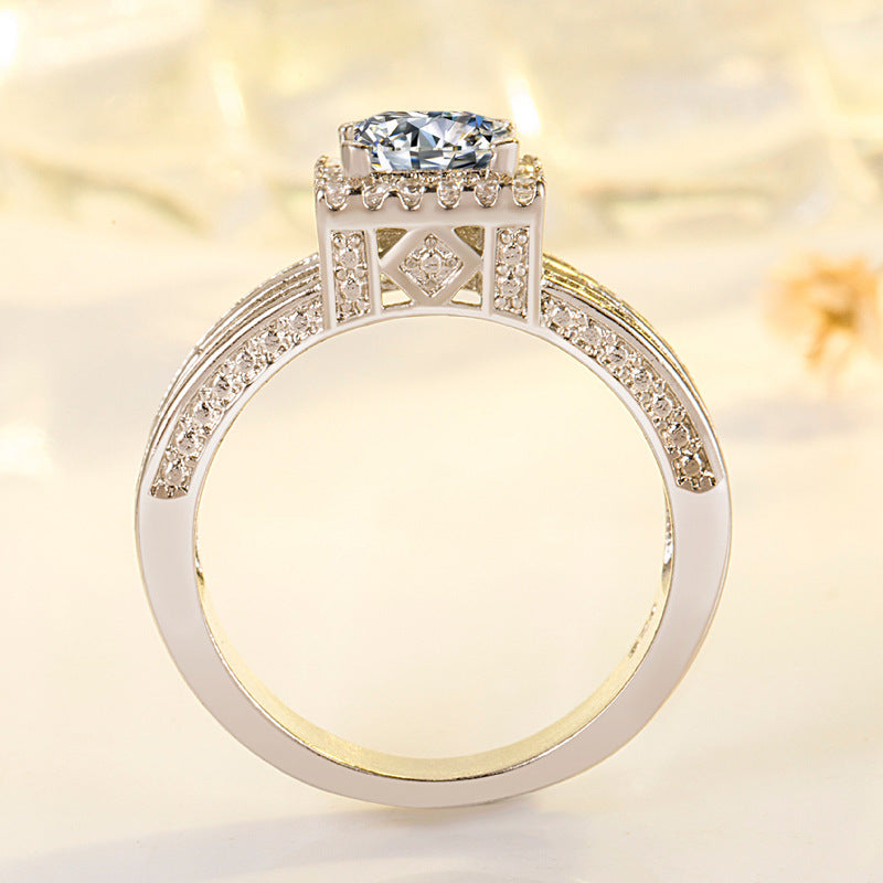 White Gold Square Rhinestone Ring – Geometric Glam with a Modern Edge